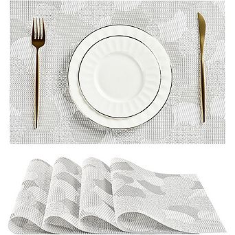 White PVC Vinyl Woven Placemats Set of 4 Non-Slip Heat Resistant Washable Table Mats