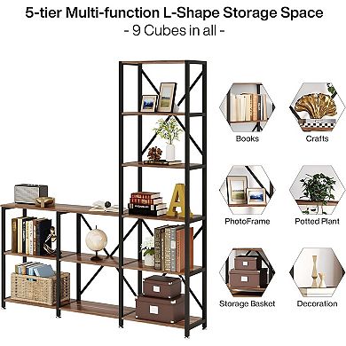 5-Shelf Freestanding Ladder Bookcase for Home or Office Vertical Storage