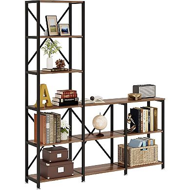 5-Shelf Freestanding Ladder Bookcase for Home or Office Vertical Storage