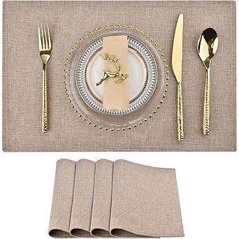 Linen-Look Polyester Placemats Heat Resistant Non-Slip Washable Set of 4