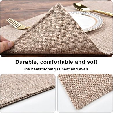 Linen-Look Polyester Placemats Heat Resistant Non-Slip Washable Set of 4