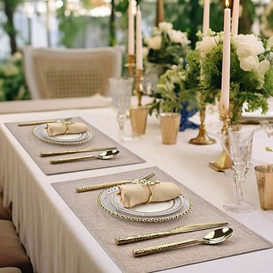 Linen-Look Polyester Placemats Heat Resistant Non-Slip Washable Set of 4