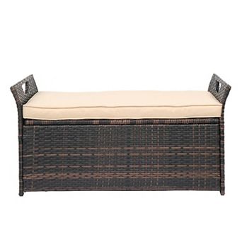 Modern Rattan Storage Bench with Comfortable Seat Cushion Ideal for Hallways and Bedroom