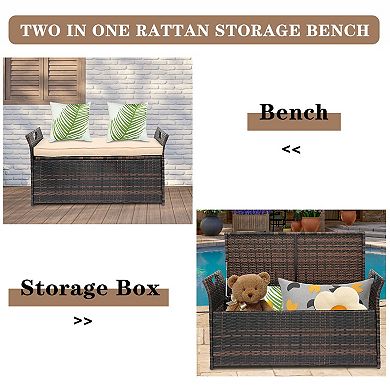 Modern Rattan Storage Bench with Comfortable Seat Cushion Ideal for Hallways and Bedroom