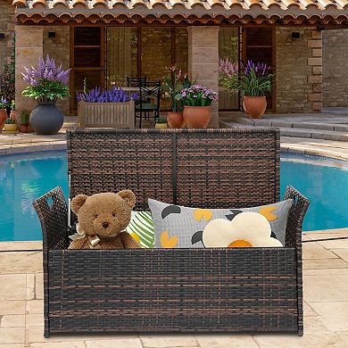 Modern Rattan Storage Bench with Comfortable Seat Cushion Ideal for Hallways and Bedroom