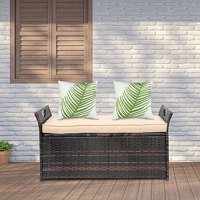 Modern Rattan Storage Bench with Comfortable Seat Cushion Ideal for Hallways and Bedroom