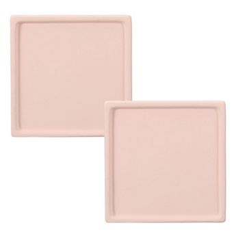 2 pc Square Plant Saucers, 4.7" Ceramics Plant Drip Trays for Pots, Heavy Duty Flower Pot Saucers