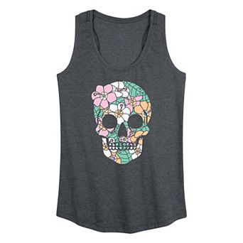 Women's Summerween Tropical Floral Skull Graphic Racerback Tank Top
