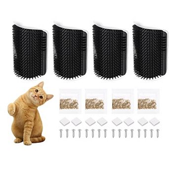 5.12" x 3.15" 4 pc Cat Self Groomer Scratcher Softer Scratchers Wall Corner Groomer Massage Black
