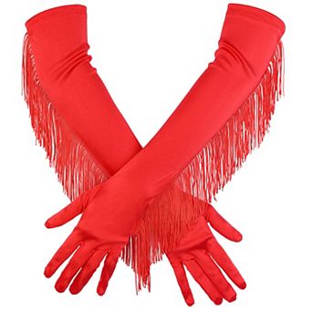 Women's Long Satin Gloves with Tassel Elbow Stretchy Jazz for Opera Costume Party