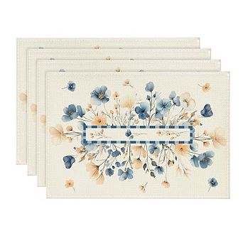 MOEPLSY 12 x 18 Inch Spring Floral Placemats, Set of 4 Blooming Wildflower Seasonal Table Mats