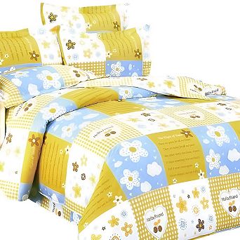 7 pc Cotton Bed Set Comforter Sheets Pillow Duvet Cover for Easy Bedroom Refresh