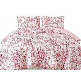 Full Comforter Set Pink Floral Soft Breathable Microfiber Bedding 3 pc