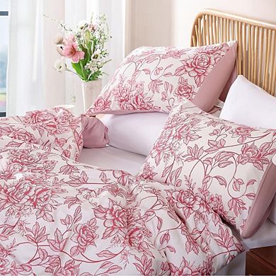 Full Comforter Set Pink Floral Soft Breathable Microfiber Bedding 3-Piece