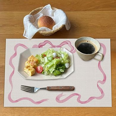 Pink Bow Linen Placemats Set of 4 Waterproof Washable Heat Resistant Table Mats