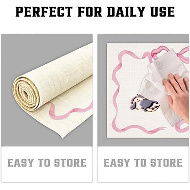 Pink Bow Linen Placemats Set of 4 Waterproof Washable Heat Resistant Table Mats