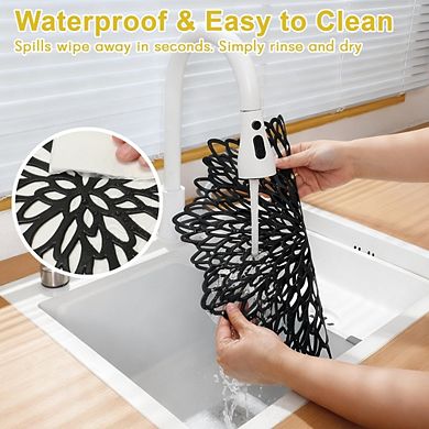 MOEPLSY 4 Pcs Black Metallic Glossy Round Placemats, Heat-Resistant PVC Table Mats for Decoration
