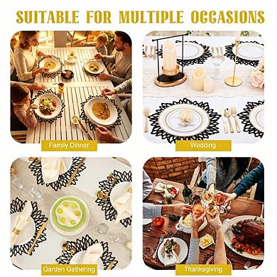 MOEPLSY 4 Pcs Black Metallic Glossy Round Placemats, Heat-Resistant PVC Table Mats for Decoration