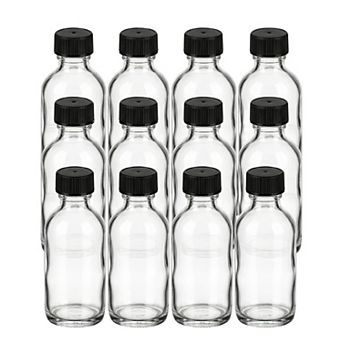 12 pc Set of 2oz/60ml Glass Bottles with Screw Caps Leakproof Liquor Bottles with 2 Pourers