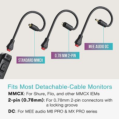 MEE audio BT3 Bluetooth Wireless Adapter Cable for In-Ear Monitors with 3 Connectors