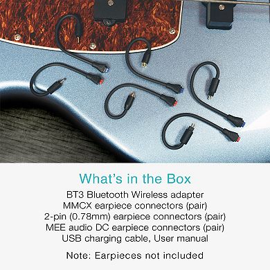 MEE audio BT3 Bluetooth Wireless Adapter Cable for In-Ear Monitors with 3 Connectors