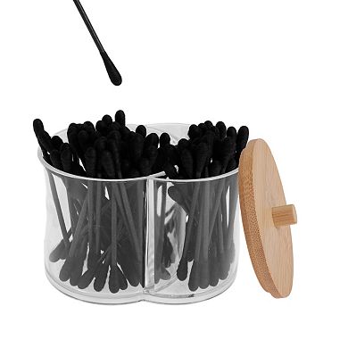 Transparent Wood Tone Acrylic Cotton Swab Holder for Organization 1Pc