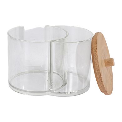 Transparent Wood Tone Acrylic Cotton Swab Holder for Organization 1Pc