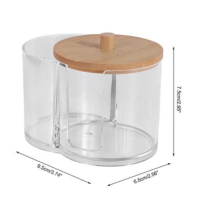 Transparent Wood Tone Acrylic Cotton Swab Holder for Organization 1Pc