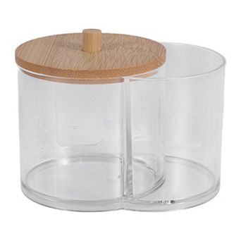 Transparent Wood Tone Acrylic Cotton Swab Holder for Organization 1 pc
