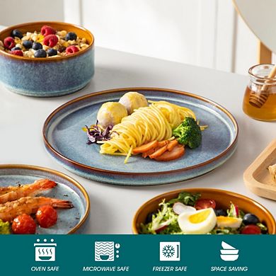 MOEPLSY12-Piece Reactive Glaze Dinnerware Set, Stoneware Plates and Bowls, Microwave & Dishwasher