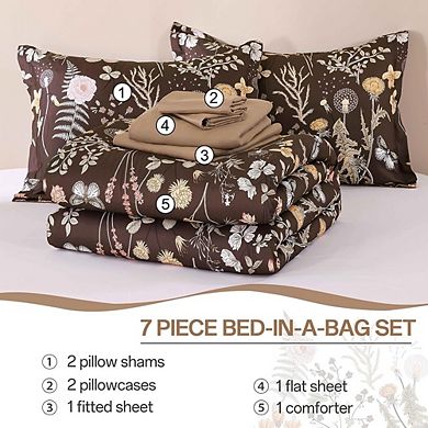 Floral Comforter Bedding Set, Soft Microfiber, 7-Piece Farmhouse Bed Set