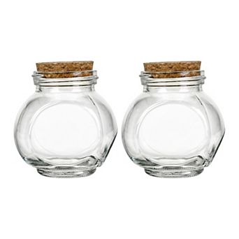 2 pc Decorative Glass Jars with Cork Stoppers Clear Bottles 3.1"L x 3.1"W x 3.5"H