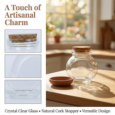 2pcs Decorative Glass Jars with Cork Stoppers Clear Bottles 3.1"L x 3.1"W x 3.5"H