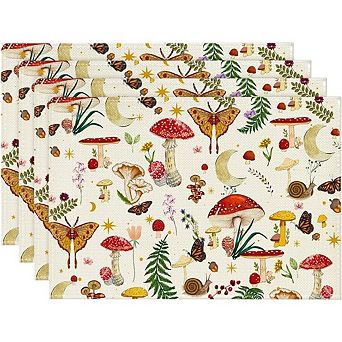 Modern Mushroom Placemats Set of 4 Seasonal Dining Table Mats Decorative Use