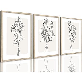 Botanical Floral Canvas Wall Art, Boho Minimalist Line Print Decor