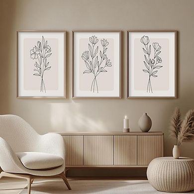 Botanical Floral Canvas Wall Art, Boho Minimalist Line Print Decor