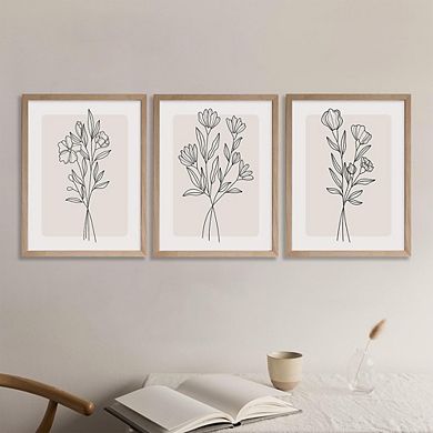 Botanical Floral Canvas Wall Art, Boho Minimalist Line Print Decor