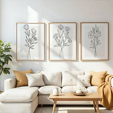 Botanical Floral Canvas Wall Art, Boho Minimalist Line Print Decor