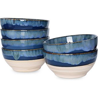 Ceramic Dessert & Cereal Bowls Set, 16oz, Microwave & Dishwasher Safe, Deep Blue