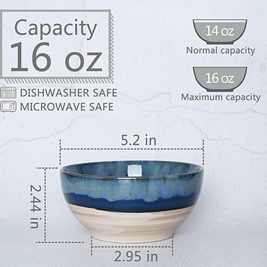 Ceramic Dessert & Cereal Bowls Set, 16oz, Microwave & Dishwasher Safe, Deep Blue