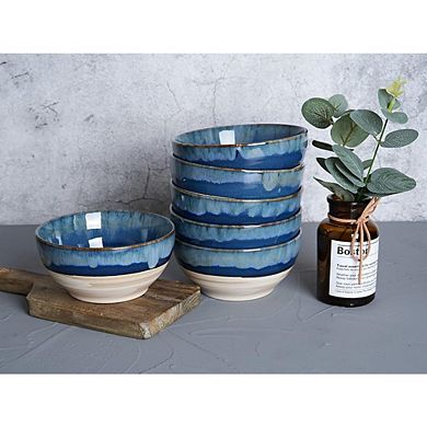 Ceramic Dessert & Cereal Bowls Set, 16oz, Microwave & Dishwasher Safe, Deep Blue