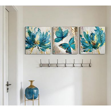 Abstract Floral Canvas Wall Art Set of 3 Framed with Hanging Hooks