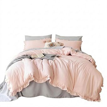 Ruffled Comforter Set, Soft Vintage Farmhouse All-Season Bedding with Pillowcases