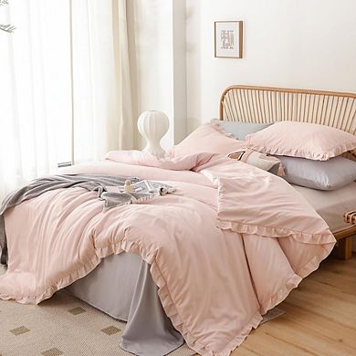 Ruffled Comforter Set, Soft Vintage Farmhouse All-Season Bedding with Pillowcases