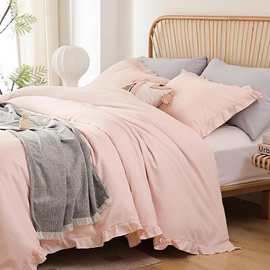 Ruffled Comforter Set, Soft Vintage Farmhouse All-Season Bedding with Pillowcases