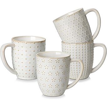 Ceramic Mugs Set of 4 Microwave & Dishwasher Safe, With Handle