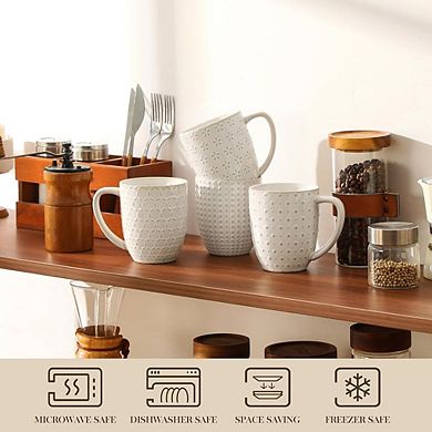 Ceramic Mugs Set of 4 Microwave & Dishwasher Safe, With Handle