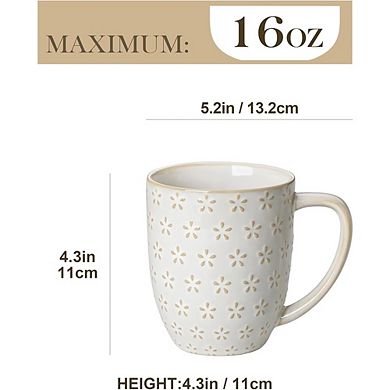 Ceramic Mugs Set of 4 Microwave & Dishwasher Safe, With Handle