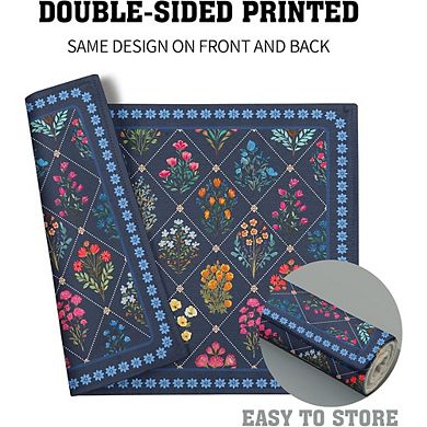 Dark Blue Floral Placemats Wildflower Printed Decorative Set of 4