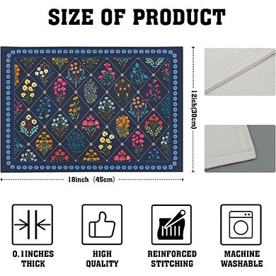 Dark Blue Floral Placemats Wildflower Printed Decorative Set of 4